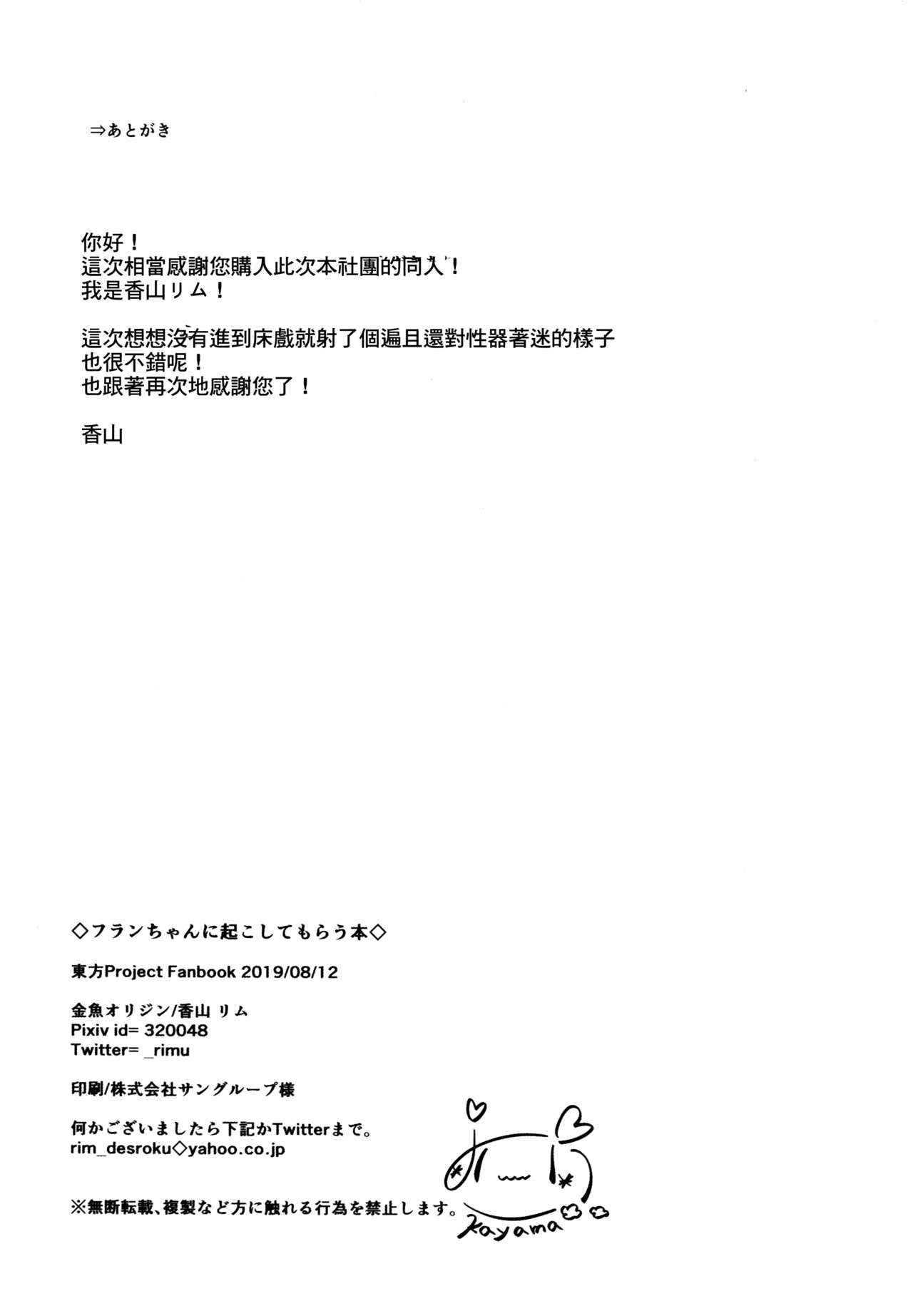 (C96) [Kingyo Origin (Kayama Rim)] Flan-chan ni Okoshite morau Hon (Touhou Project) [Chinese] [oo君個人漢化] (C96) [金魚オリジン (香山リム)] フランちゃんに起こしてもらう本 (東方Project) [中国翻訳]
